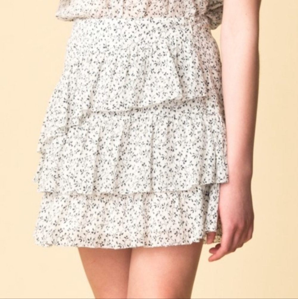 Ulla Johnson Tiered Ella Allover Floral Print Prairie Cottagecore Mini Skirt